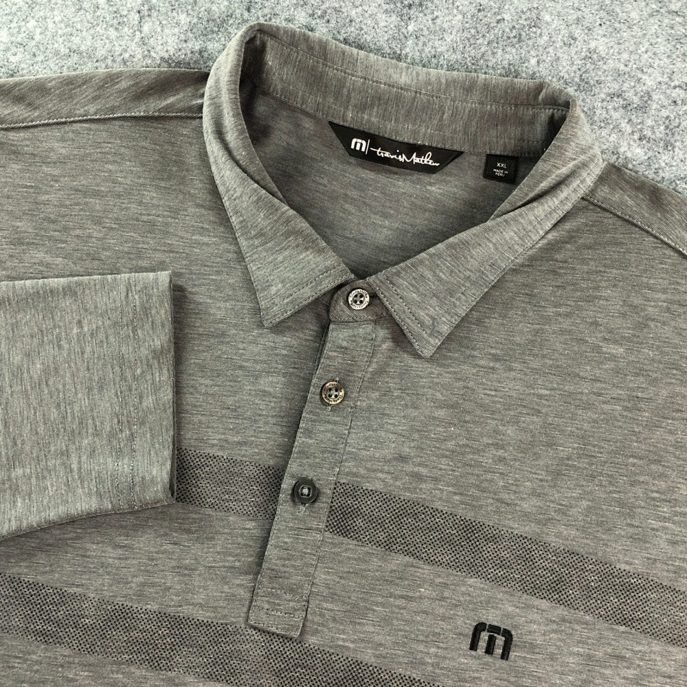 TravisMathew Mens XXL Gray Heathered Striped Long Sleeve Golf Polo Shirt Casual